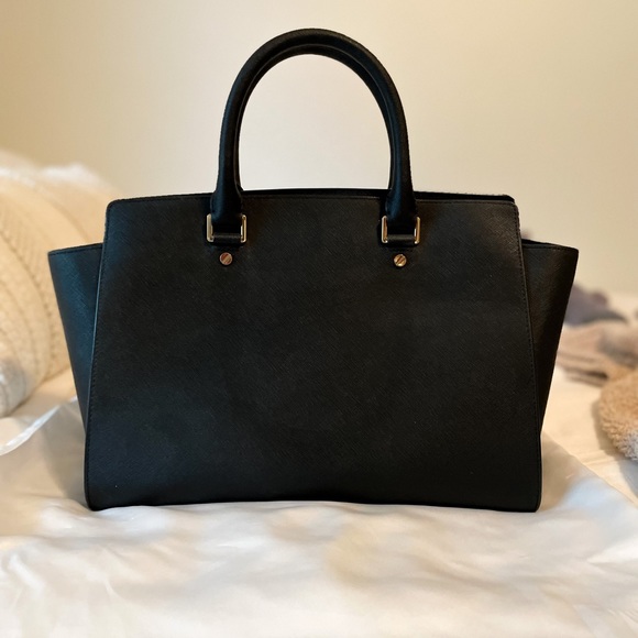 Michael Kors Black Leather Top Handle Crossbody Medium Size Satchel Bag - Picture 2 of 4